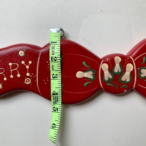 Red Merry Christmas Hanging Wood Sign Wall Plaque Ribbon Bow Hand Painted 24” - Picture 14 of 16